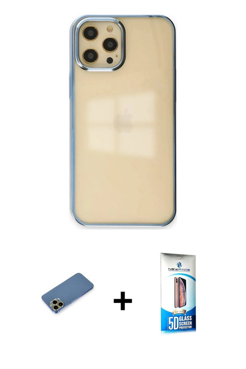 ieg™ iPhone 12 Pro Max Kılıf Doruk Doku Prime - Siyah 5D Eko Cam Ekran Koruyucu + Gold Shine Kamera