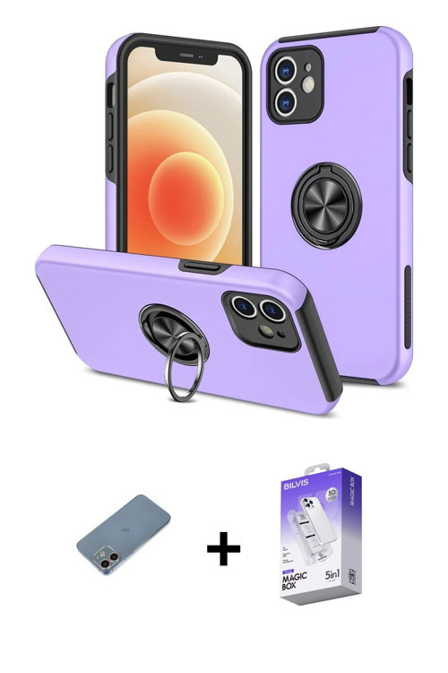 ieg™ iPhone 12 Kılıf Odak Form Prime - Siyah Bilvis 5in1 3D Magic Cam Ekran Koruyucu + Gökkuşağı Shi