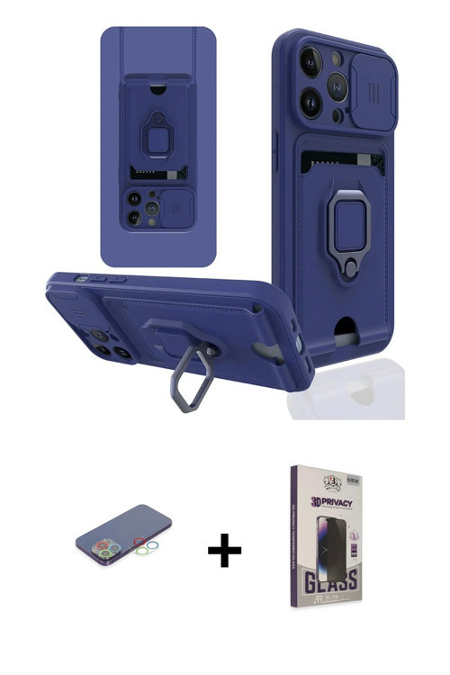 ieg™ iPhone 13 Pro Max Kılıf Vadi Form Prime - Siyah Bilvis Hayalet Cam Ekran Koruyucu + Mavi Renkli