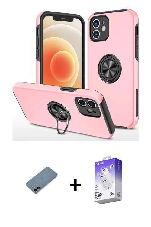 ieg™ iPhone 12 Kılıf Odak Form Prime - Siyah Bilvis 5in1 3D Magic Cam Ekran Koruyucu + Gökkuşağı Shi