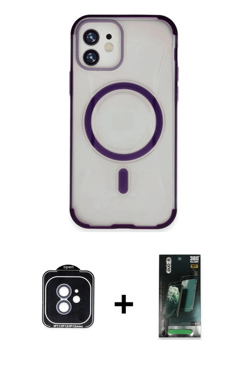ieg™ iPhone 11 Kılıf Eksen Klasik Koleksiyonu - Şeffaf 360 Full Body Arka Koruyucu + Mavi PVD Metal
