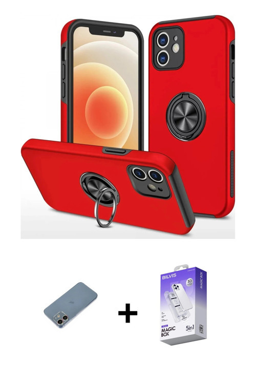 ieg™ iPhone 12 Kılıf Odak Form Prime - Siyah Bilvis 5in1 3D Magic Cam Ekran Koruyucu + Gökkuşağı Shi