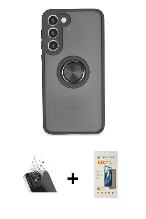 ieg™ Galaxy S23 Plus Kılıf Yörünge Çizgi - Siyah 6D Mat Seramik Hayalet Nano Ekran Koruyucu + Şeffaf
