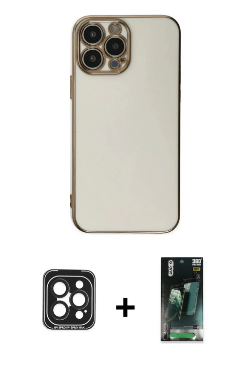 ieg™ iPhone 15 Pro Max Kılıf Yankı Serisi - Siyah 360 Mat Full Body Arka Koruyucu + Siyah PVD Metal