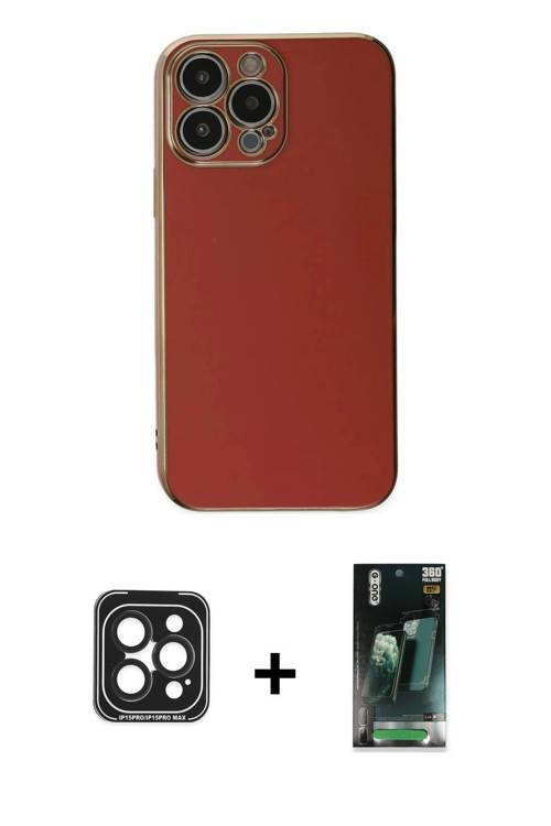 ieg™ iPhone 15 Pro Max Kılıf Yankı Serisi - Siyah 360 Mat Full Body Arka Koruyucu + Siyah PVD Metal