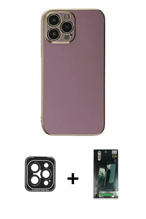 ieg™ iPhone 15 Pro Max Kılıf Yankı Serisi - Siyah 360 Mat Full Body Arka Koruyucu + Siyah PVD Metal