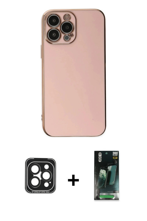 ieg™ iPhone 15 Pro Max Kılıf Yankı Serisi - Siyah 360 Mat Full Body Arka Koruyucu + Siyah PVD Metal