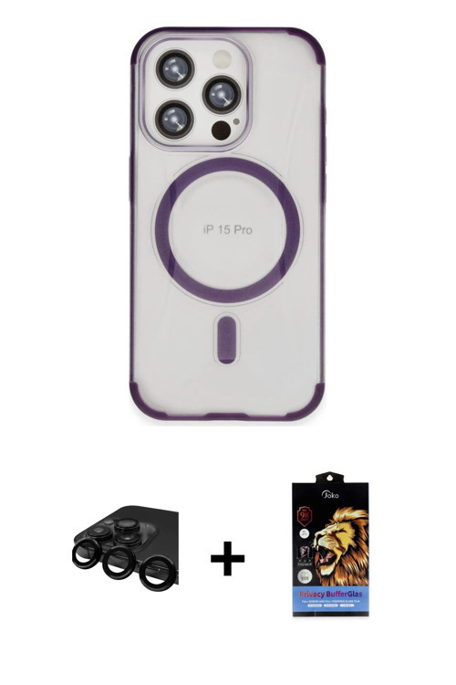 ieg™ iPhone 15 Pro Kılıf Eksen Klasik Koleksiyonu - Siyah Buffer Hayalet Cam Ekran Koruyucu + Siyah
