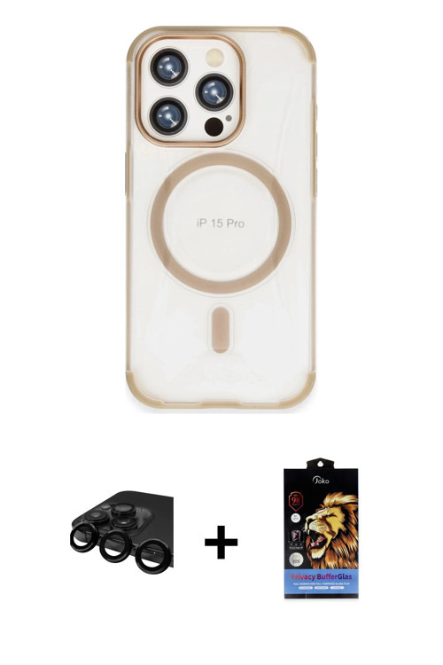 ieg™ iPhone 15 Pro Kılıf Eksen Klasik Koleksiyonu - Siyah Buffer Hayalet Cam Ekran Koruyucu + Siyah