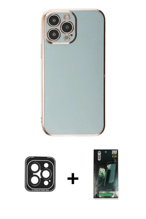 ieg™ iPhone 15 Pro Max Kılıf Yankı Serisi - Siyah 360 Mat Full Body Arka Koruyucu + Siyah PVD Metal