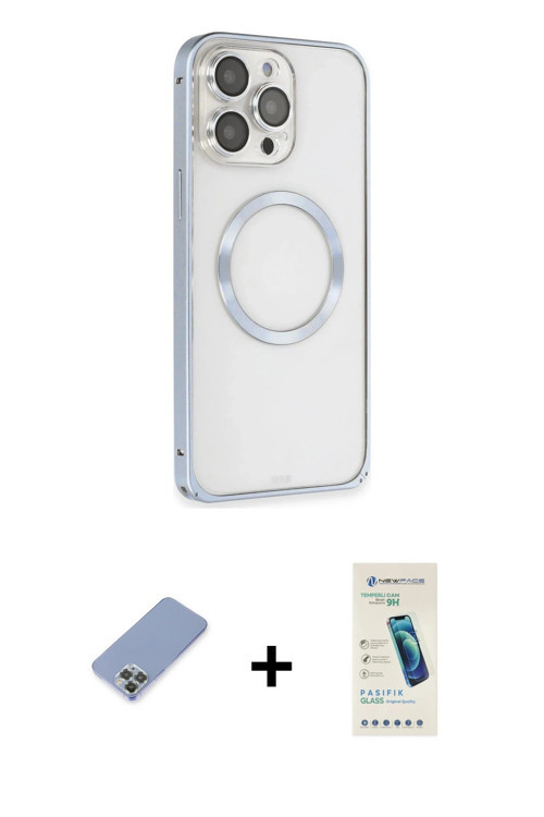 ieg™ iPhone 13 Pro Max Kılıf Ahenk Işık Serisi - Şeffaf Pasifik Cam Ekran Koruyucu + Koyu Yeşil Meta