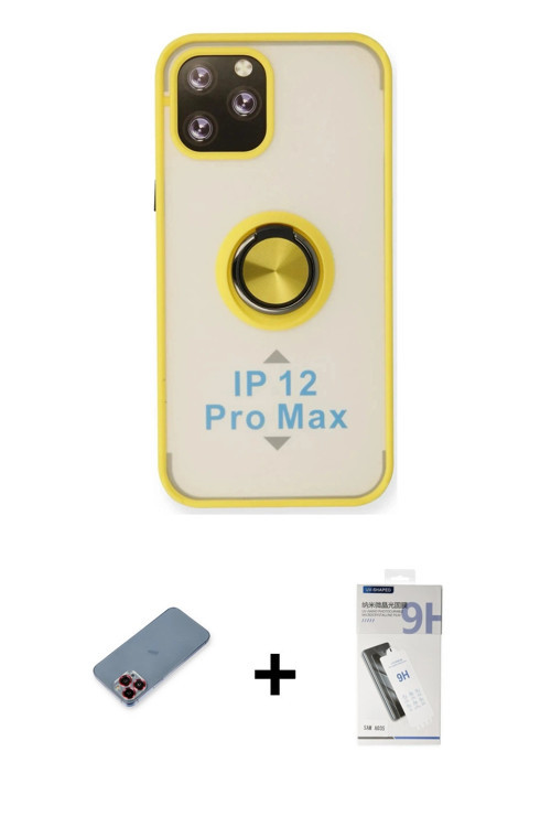ieg™ iPhone 12 Pro Max Kılıf Yörünge Çizgi - Şeffaf Uv Polymer Nano Ekran Koruyucu + Kırmızı Metal K