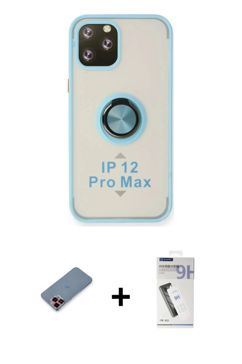 ieg™ iPhone 12 Pro Max Kılıf Yörünge Çizgi - Şeffaf Uv Polymer Nano Ekran Koruyucu + Kırmızı Metal K