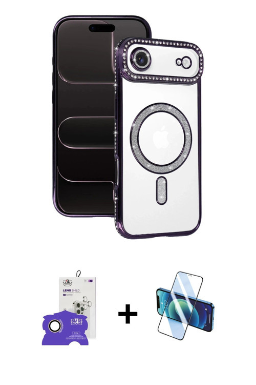 ieg™ iPhone 17 Air Kılıf Zirve Doku Prime - Siyah 3D Antistatik Seramik Nano Ekran Koruyucu + Gold B