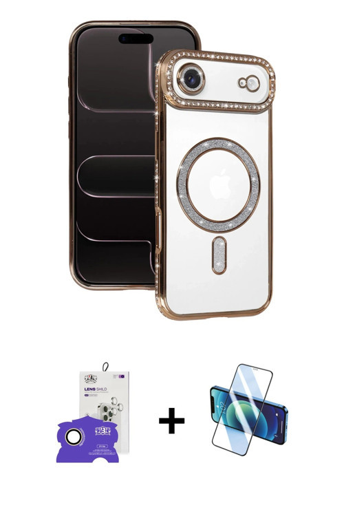 ieg™ iPhone 17 Air Kılıf Zirve Doku Prime - Siyah 3D Antistatik Seramik Nano Ekran Koruyucu + Gold B