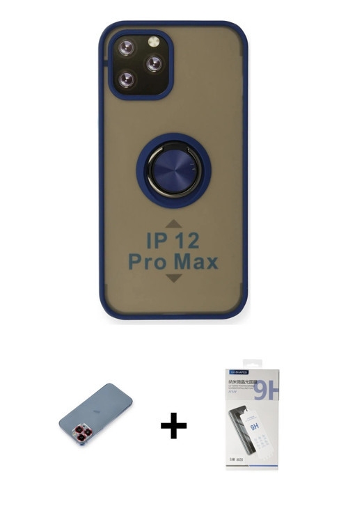 ieg™ iPhone 12 Pro Max Kılıf Yörünge Çizgi - Şeffaf Uv Polymer Nano Ekran Koruyucu + Kırmızı Metal K