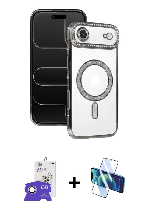 ieg™ iPhone 17 Air Kılıf Zirve Doku Prime - Siyah 3D Antistatik Seramik Nano Ekran Koruyucu + Gold B