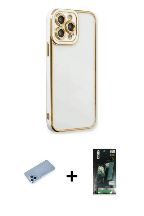 ieg™ iPhone 13 Pro Max Kılıf Çekirdek Klasik Serisi - Şeffaf 360 Full Body Arka Koruyucu + Mavi Shin