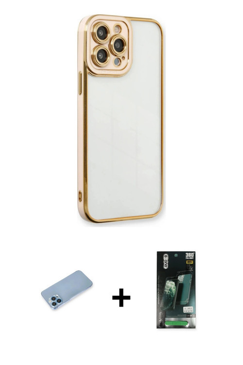 ieg™ iPhone 13 Pro Max Kılıf Çekirdek Klasik Serisi - Şeffaf 360 Full Body Arka Koruyucu + Mavi Shin