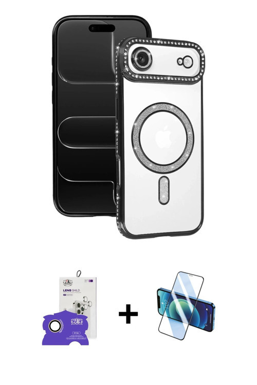 ieg™ iPhone 17 Air Kılıf Zirve Doku Prime - Siyah 3D Antistatik Seramik Nano Ekran Koruyucu + Gold B
