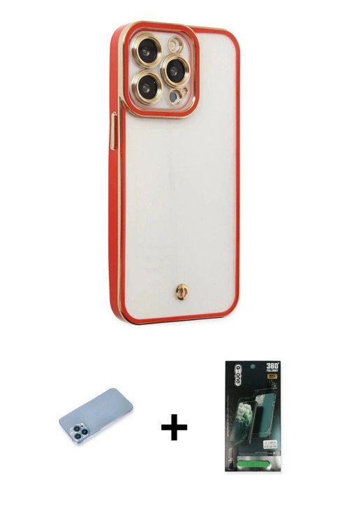 ieg™ iPhone 13 Pro Max Kılıf Çekirdek Klasik Serisi - Şeffaf 360 Full Body Arka Koruyucu + Mavi Shin