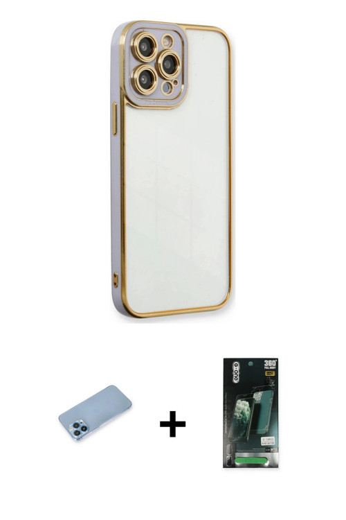 ieg™ iPhone 13 Pro Max Kılıf Çekirdek Klasik Serisi - Şeffaf 360 Full Body Arka Koruyucu + Mavi Shin