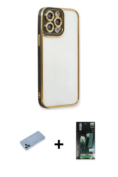 ieg™ iPhone 13 Pro Max Kılıf Çekirdek Klasik Serisi - Şeffaf 360 Full Body Arka Koruyucu + Mavi Shin