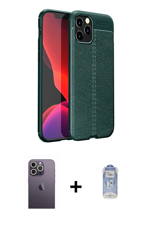 ieg™ iPhone 12 Pro Max Kılıf Doruk Klasik Özel Seri - Siyah Joko Magic 5D Cam + Beyaz Neon Fosforlu
