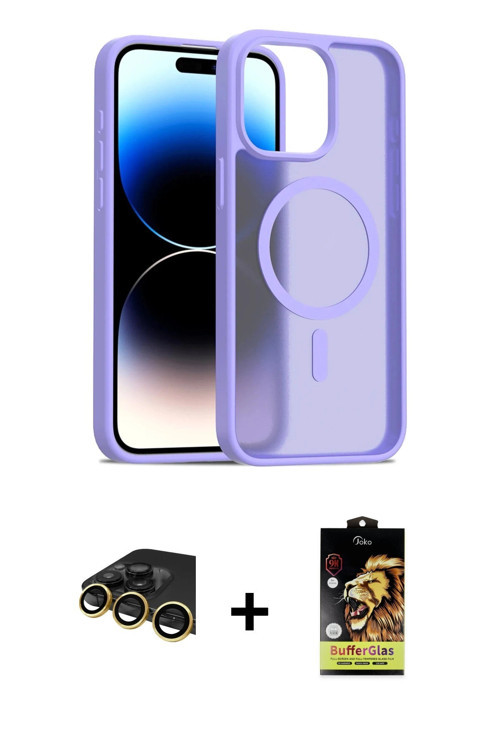 ieg™ iPhone 14 Pro Max Kılıf Siluet Minimal Prime - Siyah Buffer Cam Ekran Koruyucu + Gold Raze Meta