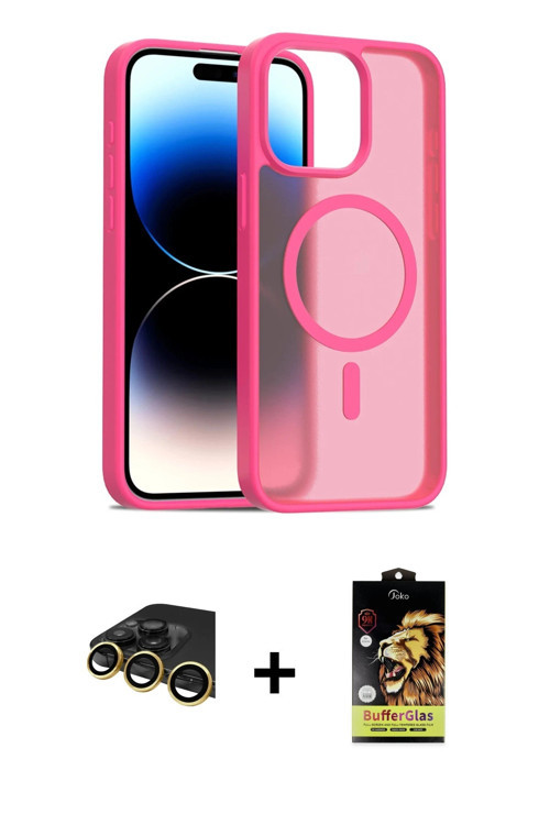 ieg™ iPhone 14 Pro Max Kılıf Siluet Minimal Prime - Siyah Buffer Cam Ekran Koruyucu + Gold Raze Meta