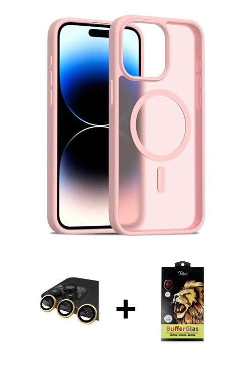 ieg™ iPhone 14 Pro Max Kılıf Siluet Minimal Prime - Siyah Buffer Cam Ekran Koruyucu + Gold Raze Meta