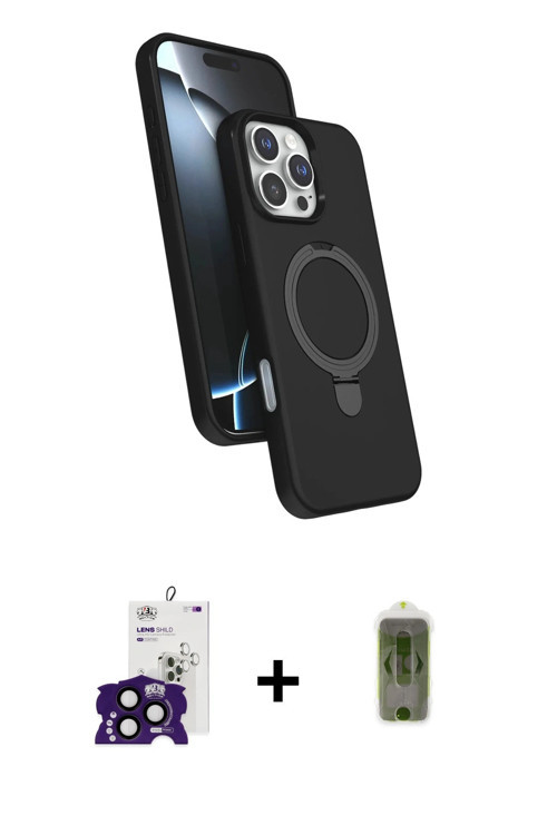 ieg™ iPhone 16 Pro Max Kılıf İz Işık Koleksiyonu - Siyah Joko Magic 5D Hayalet Cam + Siyah Bilvis Ti