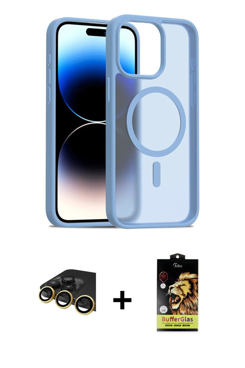 ieg™ iPhone 14 Pro Max Kılıf Siluet Minimal Prime - Siyah Buffer Cam Ekran Koruyucu + Gold Raze Meta
