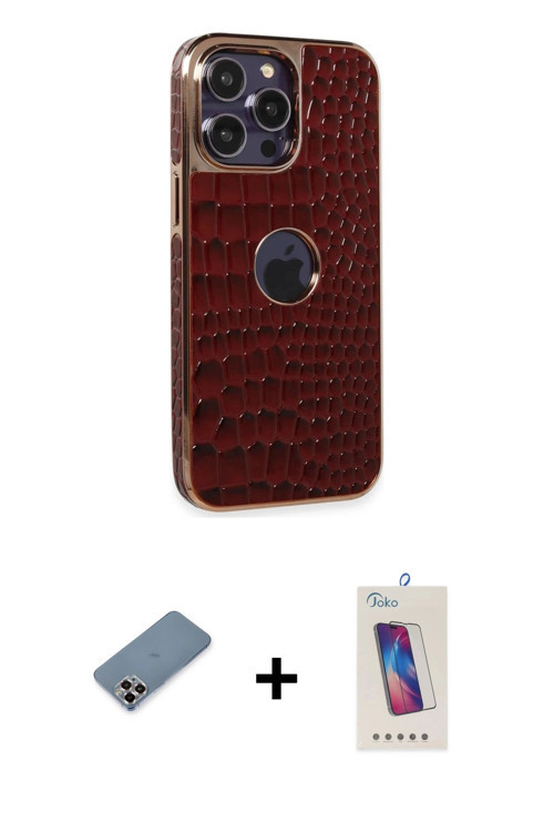 ieg™ iPhone 13 Pro Max Kılıf Ufuk Form Prime - Siyah Joko 5D Cam + Mor Metal Kamera Lens Koruma Cam