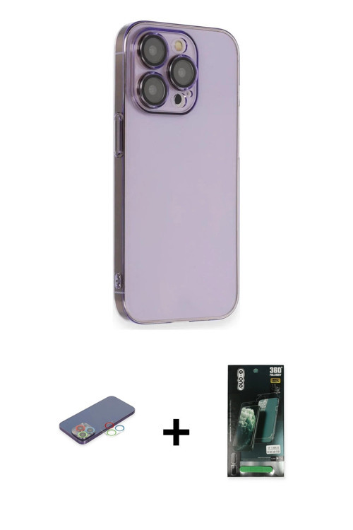 ieg™ iPhone 13 Pro Kılıf Siluet Minimal Özel Seri - Şeffaf 360 Full Body Arka Koruyucu + Mavi Renkli