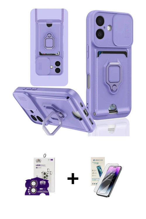 ieg™ iPhone 16 Kılıf Vadi Form Prime - Şeffaf Pasifik Cam Ekran Koruyucu + Pembe Bilvis Titan Kamera