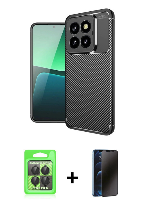 ieg™ Mi 14T Pro Kılıf Eksen Form Prime - Siyah 3D Antistatik Hayalet Cam Ekran Koruyucu + Siyah Raze