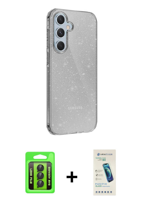 ieg™ Galaxy A25 5G Kılıf Yankı Doku Prime - Şeffaf Pasifik Cam Ekran Koruyucu + Siyah Raze Metal Kam
