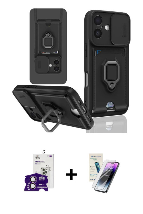 ieg™ iPhone 16 Kılıf Vadi Form Prime - Şeffaf Pasifik Cam Ekran Koruyucu + Pembe Bilvis Titan Kamera