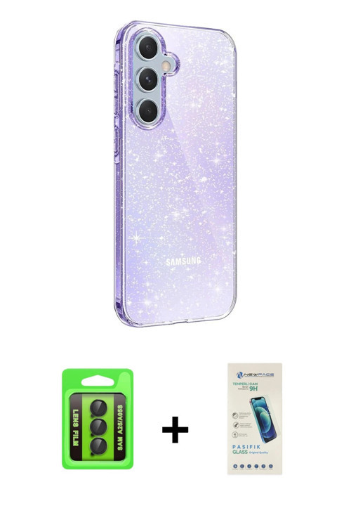 ieg™ Galaxy A25 5G Kılıf Yankı Doku Prime - Şeffaf Pasifik Cam Ekran Koruyucu + Siyah Raze Metal Kam