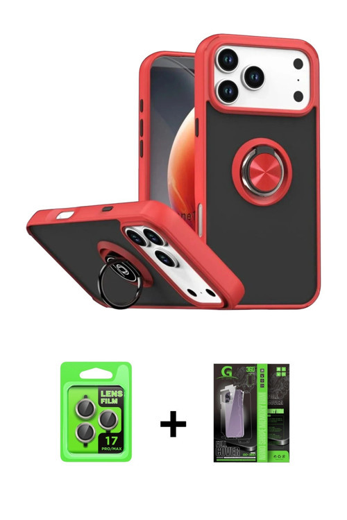 ieg™ iPhone 17 Pro Kılıf Yörünge Çizgi - Siyah 360 Mat Full Body Arka Koruyucu + Gri Raze Metal Kame
