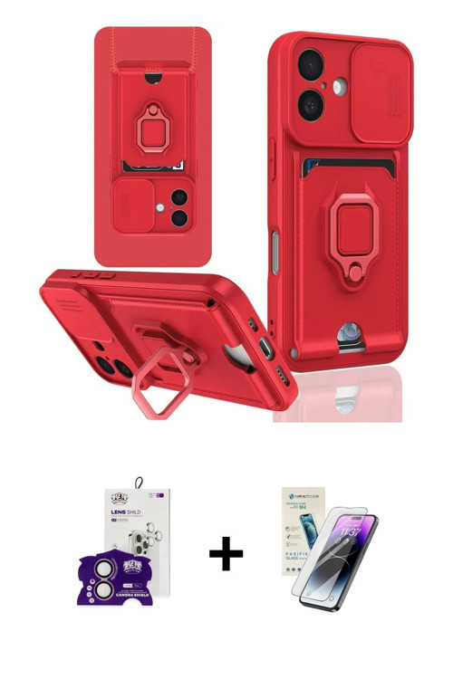 ieg™ iPhone 16 Kılıf Vadi Form Prime - Şeffaf Pasifik Cam Ekran Koruyucu + Pembe Bilvis Titan Kamera
