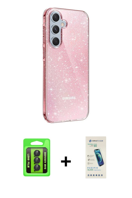 ieg™ Galaxy A25 5G Kılıf Yankı Doku Prime - Şeffaf Pasifik Cam Ekran Koruyucu + Siyah Raze Metal Kam