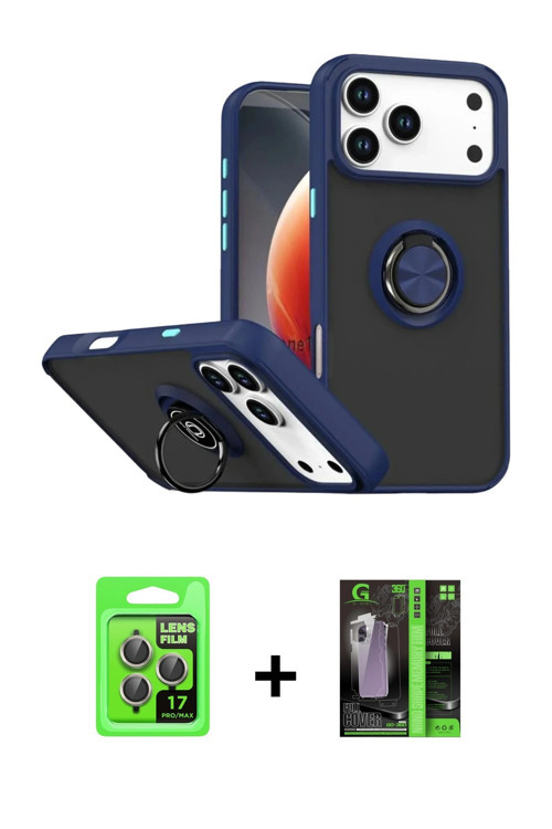 ieg™ iPhone 17 Pro Kılıf Yörünge Çizgi - Siyah 360 Mat Full Body Arka Koruyucu + Gri Raze Metal Kame