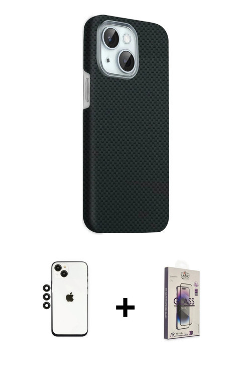 ieg™ iPhone 14 Kılıf Kozmos Klasik Prime - Siyah Bilvis 3D Cam Ekran Koruyucu + Siyah Shine Kamera L
