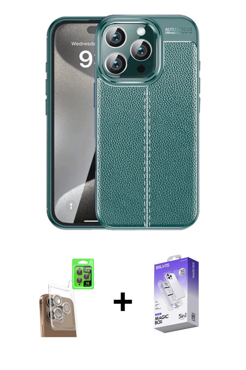 ieg™ iPhone 16 Pro Max Kılıf Doruk Klasik Özel Seri - Siyah Bilvis 5in1 3D Magic Cam Ekran Koruyucu