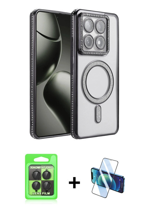 ieg™ Mi 14T Pro Kılıf Zirve Doku Prime - Siyah 3D Antistatik Cam Ekran Koruyucu + Siyah Raze Metal K