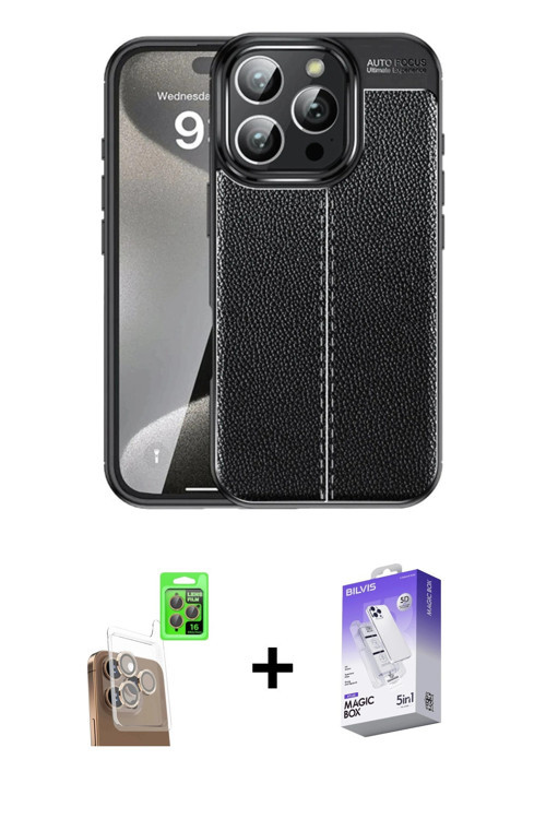 ieg™ iPhone 16 Pro Max Kılıf Doruk Klasik Özel Seri - Siyah Bilvis 5in1 3D Magic Cam Ekran Koruyucu
