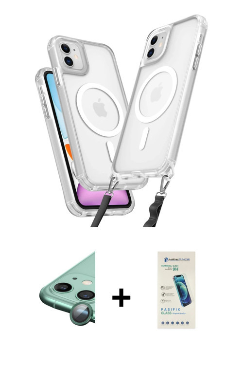 ieg™ iPhone 12 Kılıf Atlas Doku Koleksiyonu - Şeffaf Pasifik Cam Ekran Koruyucu + Yeşil Raze Metal K