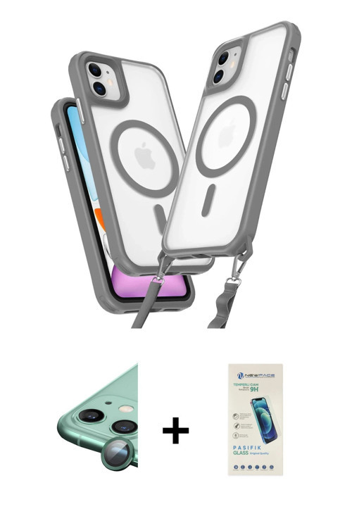 ieg™ iPhone 12 Kılıf Atlas Doku Koleksiyonu - Şeffaf Pasifik Cam Ekran Koruyucu + Yeşil Raze Metal K